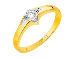Pierścionek z żółtego złota z brylantem - 0,12 ct - próba 585