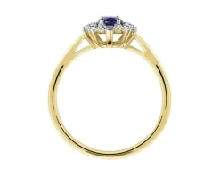 Pierścionek z żółtego złota z diamentami i szafirem - próba 585