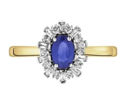 Pierścionek z żółtego złota z diamentami i szafirem - próba 585