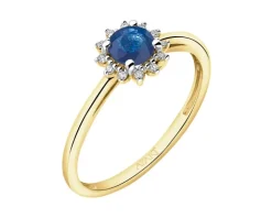 Pierścionek z żółtego złota z diamentami i szafirem - próba 375