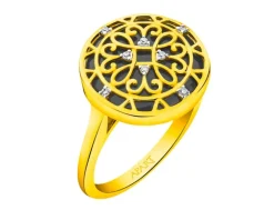 Pierścionek z żółtego złota z diamentami - rozeta - próba 585