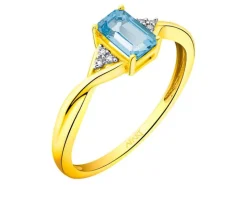 Pierścionek z żółtego złota z diamentami i topazem - próba 375
