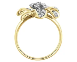 Pierścionek z żółtego złota z brylantami - kwiat - 0,65 ct - próba 585