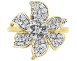 Pierścionek z żółtego złota z brylantami - kwiat - 0,65 ct - próba 585