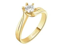 Pierścionek z żółtego złota z brylantem - 0,35 ct - próba 585