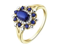 Pierścionek z żółtego złota z diamentami i szafirami - próba 585