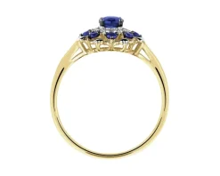 Pierścionek z żółtego złota z diamentami i szafirami - próba 585