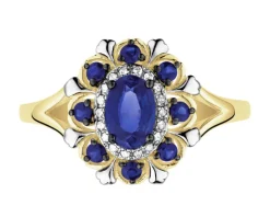 Pierścionek z żółtego złota z diamentami i szafirami - próba 585