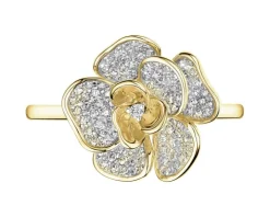 Pierścionek z żółtego złota z diamentami - kwiat - 0,27 ct - próba 585