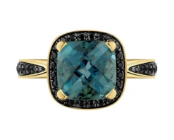 Pierścionek z żółtego złota z brylantami i topazem London Blue - próba 585