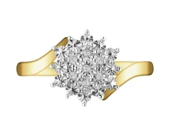 Pierścionek z żółtego złota z diamentami - 0,02 ct - próba 375