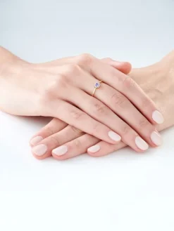 Pierścionek z żółtego złota z diamentami i tanzanitem - próba 585