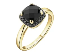 Pierścionek z żółtego złota z czarnymi brylantami i onyksem - próba 585