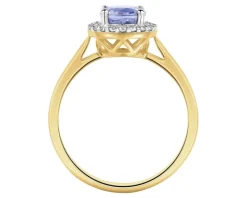 Pierścionek  z żółtego złota z diamentami i tanzanitem - próba 585