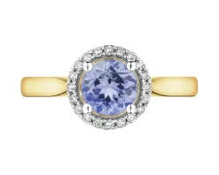 Pierścionek  z żółtego złota z diamentami i tanzanitem - próba 585