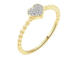 Pierścionek z żółtego złota z diamentami - serce - 0,04 ct - próba 375