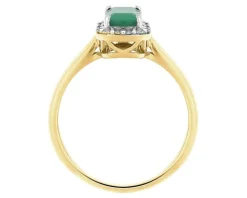 Pierścionek z żółtego złota z diamentami i szmaragdem - próba 585