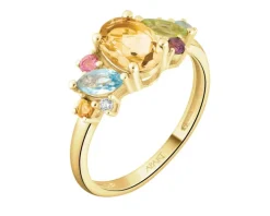 Pierścionek z żółtego złota z brylantami i kamieniami ozdobnymi - próba 585