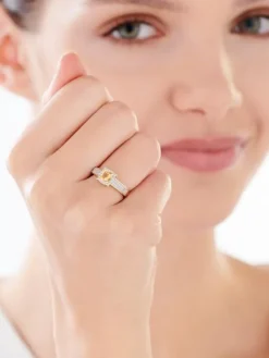 Pierścionek z żółtego złota z diamentami i cytrynem - próba 585