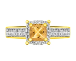 Pierścionek z żółtego złota z diamentami i cytrynem - próba 585