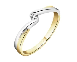 Pierścionek z żółtego złota z brylantem - 0,06 ct - próba 585