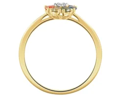 Pierścionek z żółtego złota z brylantem i szafirami kolorowymi - kwiat - próba 585