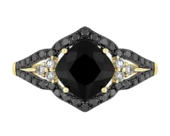 Pierścionek z żółtego złota z brylantami i onyksem - próba 585