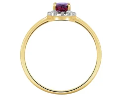 Pierścionek z żółtego złota z diamentami i rodolitem - próba 585