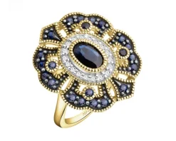 Pierścionek z żółtego złota z diamentami i szafirami - próba 585