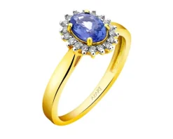 Pierścionek z żółtego złota z diamentami i tanzanitem - próba 585