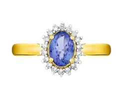 Pierścionek z żółtego złota z diamentami i tanzanitem - próba 585