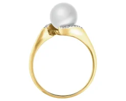 Pierścionek z żółtego złota z diamentami i perłą - próba 585
