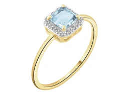 Pierścionek z żółtego złota z diamentami i topazem Sky Blue - próba 585