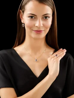 Pierścionek z żółtego złota z brylantami i rodolitem - próba 585