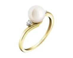Pierścionek z żółtego złota z brylantami i perłą - próba 585