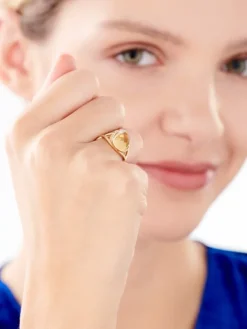 Pierścionek z żółtego złota z diamentami i cytrynem - liście - próba 585