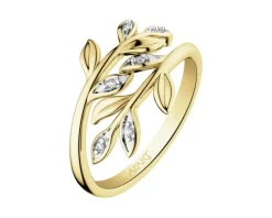 Pierścionek z żółtego złota z diamentami - liście - 0,03 ct - próba 375