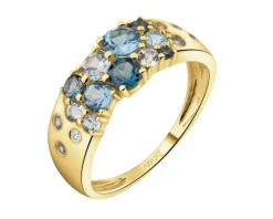 Pierścionek z żółtego złota z brylantem i topazami - próba 585