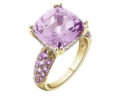 Pierścionek z żółtego złota z brylantami i ametystami - próba 585