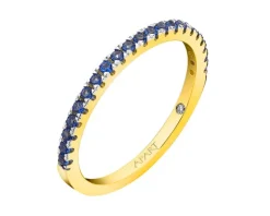 Pierścionek z żółtego złota z diamentem i szafirami syntetycznymi - próba 375