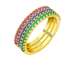 Pierścionek z żółtego złota z diamentem i szafirami syntetycznymi - próba 375