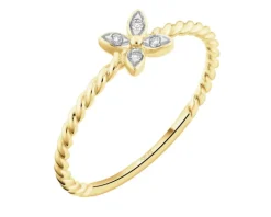 Pierścionek z żółtego złota z brylantami - kwiat - 0,02 ct - próba 375