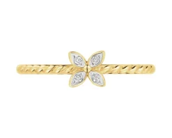 Pierścionek z żółtego złota z brylantami - kwiat - 0,02 ct - próba 375