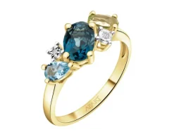 Pierścionek z żółtego złota z diamentami i kamieniami ozdobnymi - próba 375