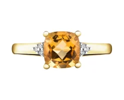 Pierścionek z żółtego złota z diamentami i cytrynem - próba 375