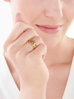 Pierścionek ze stali szlachetnej - liście