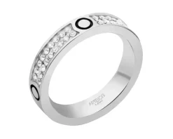 Pierścionek ze stali szlachetnej z kryształami i emalią