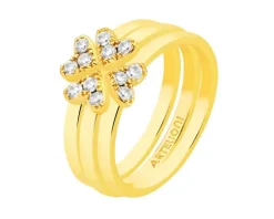 Pierścionek ze stali szlachetnej z cyrkoniami - serce, koniczyna