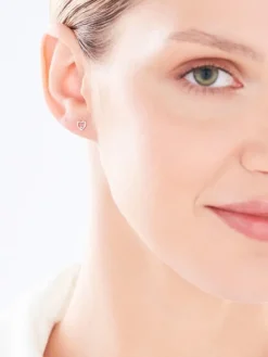 Pojedynczy kolczyk z białego złota z diamentem - serce - 0,004 ct - próba 375