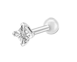 Pojedynczy kolczyk z białego złota z brylantem do piercingu - 0,01 ct - próba 375